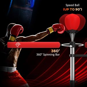 Supporto per Sacco da Boxe 4-in-1 con Altezza Regolabile, 2 Speedball, Barra Relax a 360 Gradi, Sacco Rivestito in Pelle PU - Rosso - Product Image 4