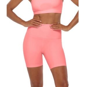 Shorts de compression d'entraînement pour femmes, taille mi-haute, couleur unie, avec grip en silicone et extensibles - Product Image 2