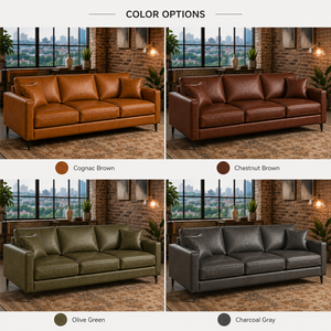 Mid-Century Modern Genuine Cowhide Leather Sofa 3 Seater Brown Leather Couch <b>for</b> Modern Stylish Living Rooms Furniture - Product Image 5