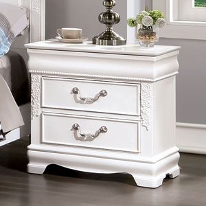Classic White Solid Wood 1pc Nightstand with 2 Drawers & Nickel <b>Hanging</b> Pulls Bedroom Furniture with <b>Bedside</b> <b>Table</b> - Product Image 2