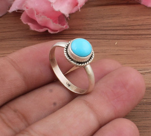 925 Sterling <b>Silver</b> Bezel Setting Turquoise Brilliant Cut Handmade Classic Boho Dainty <b>Solitaire</b> <b>Ring</b> Certified Wedding Party - Product Image 4