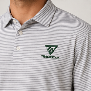 Polo rayé gris et blanc pour homme Trackstar, manches courtes, col boutonné, chemise de golf décontractée, logo personnalisé - Product Image 5