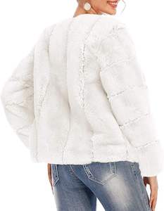 Manteau long en fausse fourrure de renard pour femme, style court, à revers, motif léopard blanc, manches longues - Product Image 3