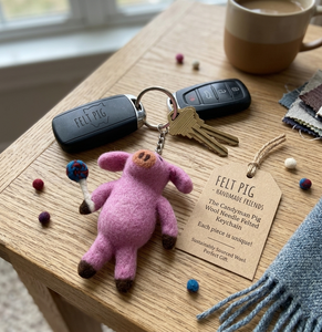 Handmade Wool Needle Felted Pig Keychain with Lollipop Accessory Eco-Friendly Fair Trade Artisan Animal <b>Bag</b> <b>Charm</b> Pendant Gift - Product Image 3