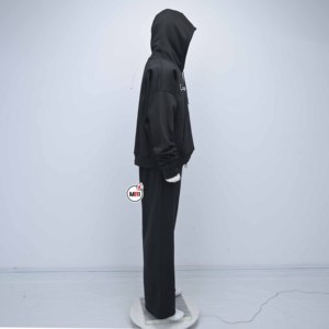 Wholesale Price Unisex Black Cotton Hooded Tracksuit Full Sleeve Loose Fit Casual Autumn Wear With Front Logo Print <b>Set</b> with OEM - Product Image 3