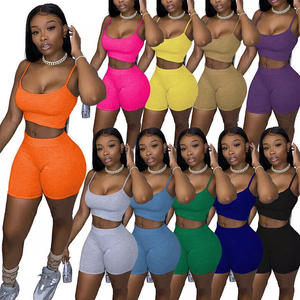 Custom Activewear Women 2 Piece Shorts <b>Set</b> Tank Top High Waist Biker Shorts 4 Way Stretch 220GSM OEM/ODM Streetwear - Product Image 4
