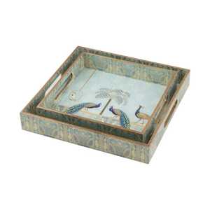 Plateaux de rangement multifonctionnels rectangulaires en MDF Meena Oriental au design moderne, lavables au lave-vaisselle, vaisselle décorative avec motif d'éléphant - Product Image 6