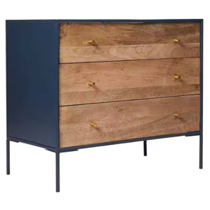 La cómoda SAFAVIEH Dowling de 3 cajones presenta frentes de cajones de madera, un marco exterior azul medianoche y elegantes patas de metal. - Product Image 3