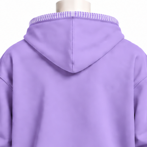 Lavender Stitched Border Distressed Pullover <b>Hoodie</b> <b>Oversized</b> Sweatshirt Contrast <b>Stitch</b> Kangaroo Pocket Casual Streetwear Appar - Product Image 4