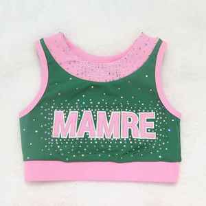 Ensemble de pratique de cheerleading et de danse 2026 en gros, personnalisé, avec strass scintillants, haut court sans manches et jupe, pour l'entraînement des enfants - Product Image 4