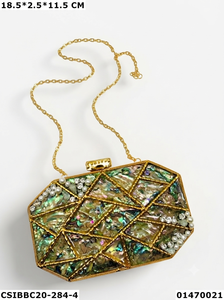 Bolso de mano de diseño artesanal de lujo estilo vintage con forma de sobre, multicolor, elegante, con cristales, latón y nácar. - Product Image 3