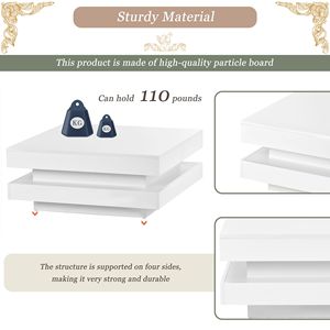 Tavolino da Caffè Quadrato a 2 Livelli TREND, Design Minimalista Lucido con Luci LED, 31.5 X 31.5 X 14, per Soggiorno e Tavolo Centrale - Product Image 5