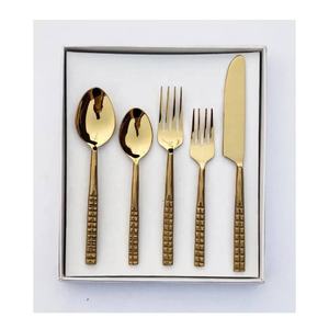 Nouveauté : Ensemble de couverts en acier inoxydable avec texture martelée sur la poignée, couverts de table, couverts en métal, ustensiles de cuisine - Product Image 5