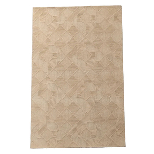Alfombra de Lana Hecha a Mano al por Mayor: Textura Geométrica Beige de Alta y Baja Relieve - Product Image 1