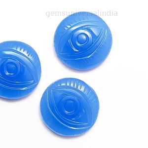 Chalcedoine bleue naturelle lisse, œil porte-bonheur sculpté à la main, forme ronde, breloques en pierre précieuse, vente en gros pour la fabrication de bijoux par le fabricant - Product Image 4