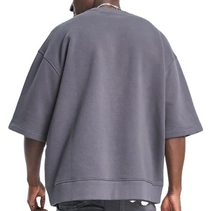Personnalisé hommes 100% coton à manches courtes en relief sweat-shirt côtelé col rond surdimensionné sweat-shirt pour hommes 2026 - Product Image 5