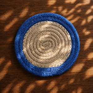 Sous-verres en polyester et coton avec bordure blanche, style moderne, résistants à la chaleur, isolants, antidérapants, écologiques, 10 cm de diamètre - Product Image 5