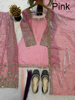 Conjunto de Top, Sharara y Dupatta de Diseño Premium con Bordado de Lentejuelas, Totalmente Cosido, Listo para Usar, Ideal para Fiestas, Venta al Por Mayor
