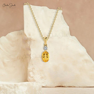 Colgante de Citrino Natural en Oro Sólido de 14k con Halo de Diamantes, Joyería de Piedras Preciosas para Uso Diario, Regalo, Proveedor Mayorista - Product Image 6
