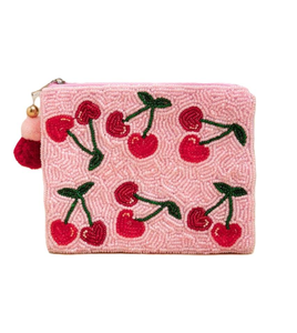 Pochette à monnaie en perles de rocaille cerise - Pochette zippée brodée à la main personnalisable pour usage quotidien/fêtes et cadeaux promotionnels - Product Image 6