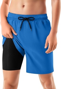 Short de bain rayé pour homme à séchage rapide avec cordon de serrage, slip intégré, taille mi-haute, décontracté, pour la plage, vert, 100 % polyester, avec poches - Product Image 4