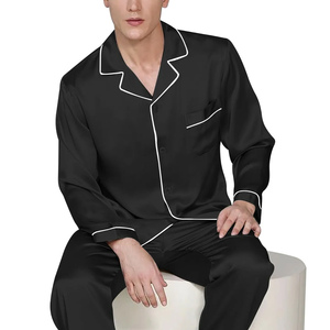 ชุดนอนผ้าไหมผู้ชาย แขนยาว สีพื้น คุณภาพสูง ชุดนอนผ้าไหมเนื้อนุ่มสำหรับผู้ชาย - Product Image 2