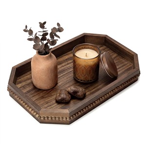 Plateau de service artisanal en bois d'acacia, noyer foncé, vente en gros Inde - Product Image 2