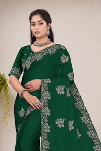 Sari en satin et mousseline de soie pour femme, personnalisable, style indien, broderie Swarovski, design Patola, style traditionnel, pour mariage, par Vexotrend - Product Image 6
