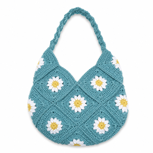 Sac fourre-tout artisanal en coton au crochet, motif floral Granny Square, réutilisable, style bohème, à porter à l'épaule - Product Image 1
