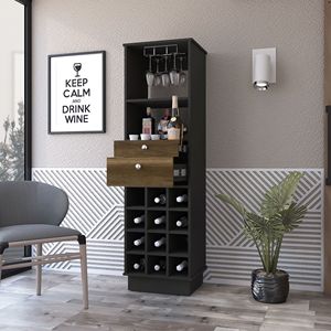 Mobile Bar Nero in Wengue e Noce per 12 Bottiglie con 2 Cassetti e 1 Ripiano - Elegante Soluzione per la Conservazione del Vino - Product Image 2