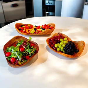 Handmade Wooden Charger Platter Vintage Irregular Natural Wood Serving Wooden Bowl Dish For Home <b>Kitchen</b> Decoration - Product Image 6