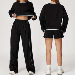 ชุดวอร์มมีซิปแฟชั่นสำหรับผู้หญิงชุดวิ่งสองชิ้นเสื้อแจ็กเก็ตเอวยางยืดระบายอากาศได้ดี - Product Image 1