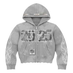 Sudadera con Capucha Oversize de Algodón Pesado 100% con Detalles de Pedrería, Estilo Vintage Lavado Ácido y Cuello Redondo para Hombre de Six Trend Sports - Product Image 2