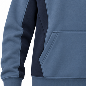Sudadera con capucha de paneles cortados y cosidos para hombre, estilo atlético moderno, con paneles laterales en contraste, bolsillo canguro, personalizada para equipos, de fábrica. - Product Image 3