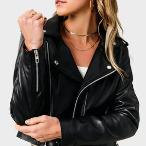 Veste en cuir classique imprimée respirante à fermeture éclair pour femme, coupe ajustée, doublure intérieure chaude, mode automne-hiver, véritable cuir - Product Image 3