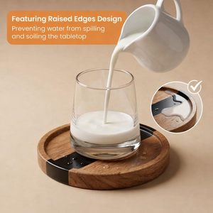 Juego de 4 Posavasos Redondos de Resina y Madera con Diseño Art Deco, con Soporte Metálico, Hechos a Mano, Decoración para Mesa - Product Image 4