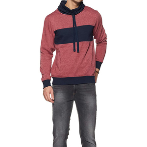 <b>Men's</b> <b>Red</b> Navy Color Block Knitted <b>Turtleneck</b> Pullover Regular Fit Casual Sweatshirt Autumn Wear - Product Image 4