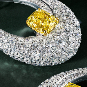 Luxury Women 18K Solid Gold Hoop Earrings With <b>Cushion</b> Cut Yellow Diamond Wedding Jewelry - Product Image 3