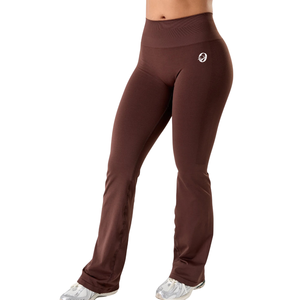 Pantalon évasé taille très haute marron pour femme, extensible, idéal pour le sport, le fitness, le yoga, l'entraînement et les activités sportives, confortable - Product Image 3