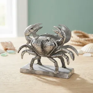Antike Silberne Metall-Krabben-Buchstütze Nautische Küsten-Bücherregal-Dekoration Ozean-Inspirierte Skulptur Luxuriöser Maritimer Stil Buchhalter - Product Image 3