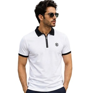 Camiseta Polo Blanca Premium para Hombre con Cuello en Contraste Negro y Cierre de Cremallera - Product Image 1