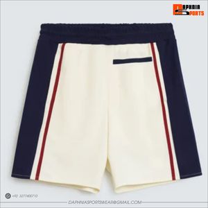 MWM Herren Baumwoll-Boardshorts mit mittlerer Taille, Kordelzug, lässig gestreift, kurze Länge mit Seitenstreifen und Logo vorne, Unisex-Shorts - Product Image 2