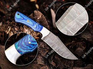 มีดแค้มปิ้งคุณภาพสูง ดีไซน์ใหม่ปี 2025 เหล็กดามัสกัส ลายบิดแบบดรอปพอยต์ ด้ามจับไม้ปักก้า ออกแบบตามหลักสรีรศาสตร์ - Product Image 6