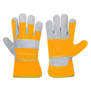 Heavy Duty Industrial Safety <b>Gloves</b> Anti-static Anti-slip Reinforced Cowhide Leather Work <b>Gloves</b> <b>Silver</b> Reflective Stripe Safety - Product Image 1