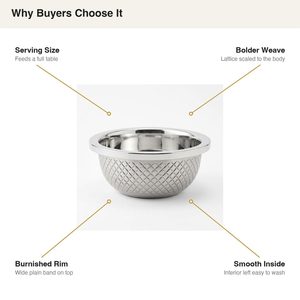 Bol de service tissé à la main Heera Diamond Weave 23 cm en acier inoxydable 304 finition satinée, ensemble tissé pour la décoration intérieure, les hôtels et les mariages - Product Image 5