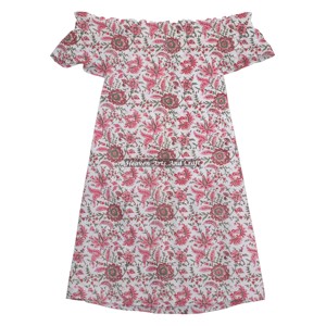 Custom Summer <b>Ruffle</b> Hem Off Shoulder <b>Dress</b> Ladies Elegant Hand Block Print Off Shoulder <b>Dress</b> For Women - Product Image 5