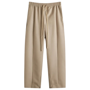 Pantalon large pour homme, taille élastique avec cordon de serrage, décontracté, beige, respirant, en polyester, style printemps, devant plat - Product Image 2