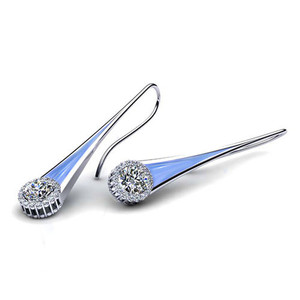 14K Gold Plique-a-jour Halo Lab Grown <b>Diamond</b> <b>Dangle</b> <b>Earrings</b> - Product Image 1