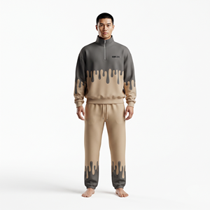 Men's Oversized Half <b>Zip</b> Tracksuit Printed Dripping Pattern Drawstring Jogger Set Loose Fit Autumn Streetwear Outfit - Product Image 5