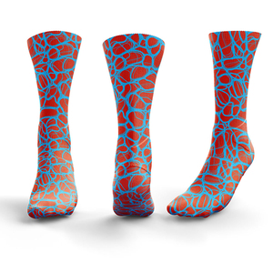 Chaussettes de qualité supérieure, motif géométrique rouge et bleu, tricotées en spandex et polyester, respirantes, décontractées, été, adultes - Product Image 4